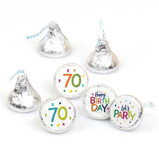 Big Dot of Happiness 70th Birthday - Cheerful Happy Birthday - Seventieth Round Candy Sticker Favors - Labels Fits Chocolate Candy (1 sheet of 108) {1}