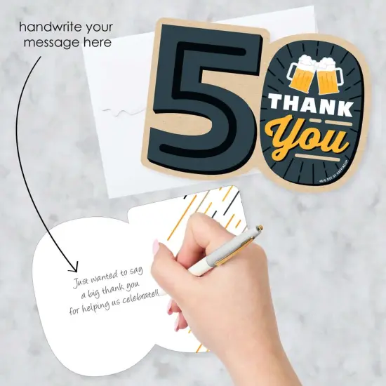 Big Dot of Happiness Cheers and Beers to 50 Years - Shaped Thank You Cards - 50th Birthday Party Thank You Note Cards with Envelopes - Set of 12 {3}