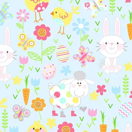 Hippity Hoppity Friends Blue Multiby Benartex Studio Cotton Fabric By the Yard {2}