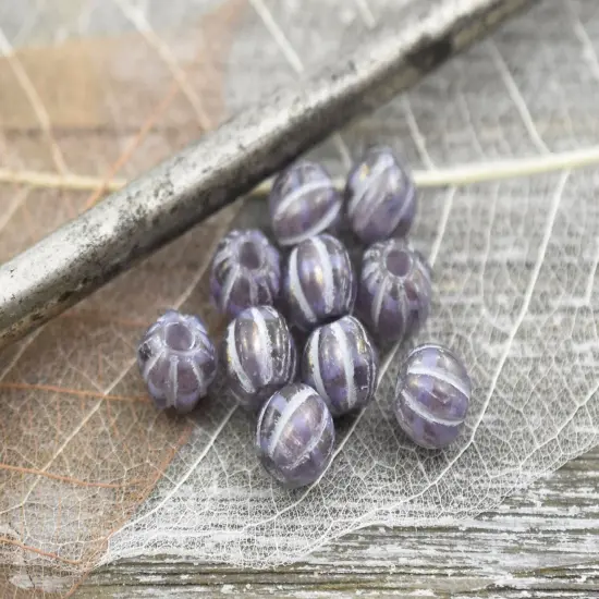 *20* 8mm Silver Washed Gold Lustered Thistle Large Hole Melon Beads {2}