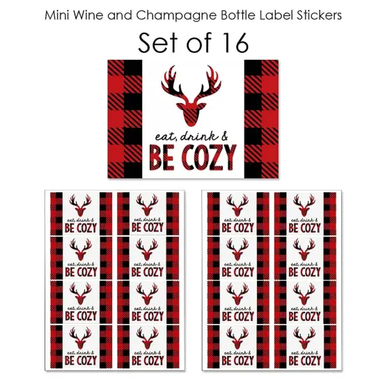 Big Dot of Happiness Prancing Plaid - Mini Wine and Champagne Bottle Label Stickers - Reindeer Holiday and Christmas Party Favor Gift - Set of 16 {7}