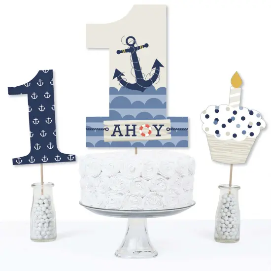 Big Dot of Happiness 1st Birthday Ahoy - Nautical - First Birthday Party Centerpiece Sticks - Table Toppers - Set of 15 {4}