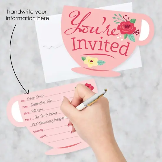 Big Dot of Happiness Floral Let's Par-Tea - Shaped Fill-In Invitations - Garden Tea Party Invitation Cards with Envelopes - Set of 12 {3}