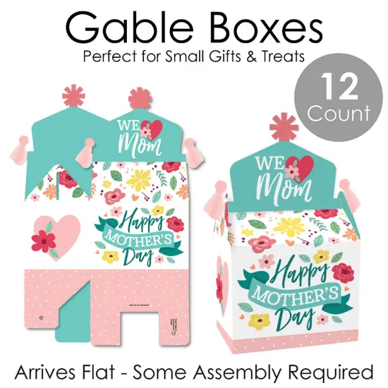 Big Dot of Happiness Colorful Floral Happy Mother's Day - Treat Box Party Favors - We Love Mom Party Goodie Gable Boxes - Set of 12 {7}