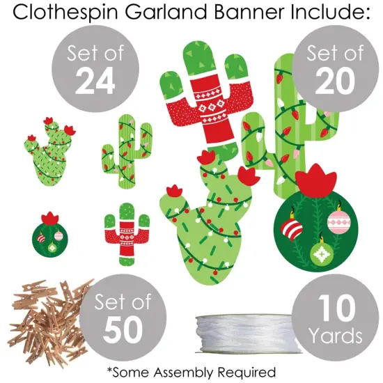 Big Dot of Happiness Merry Cactus - Christmas Cactus Party DIY Decorations - Clothespin Garland Banner - 44 Pc {6}