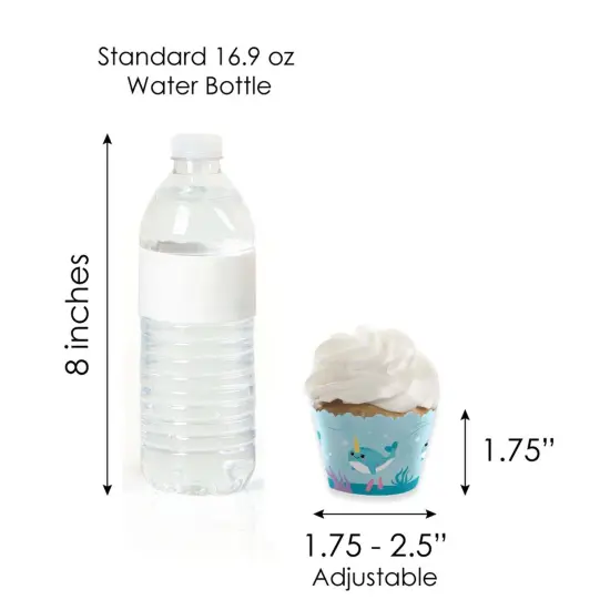 Big Dot of Happiness Narwhal Girl - Cupcake Decoration - Under The Sea Baby Shower or Birthday Party Cupcake Wrappers and Treat Picks Kit - Set of 24 {7}