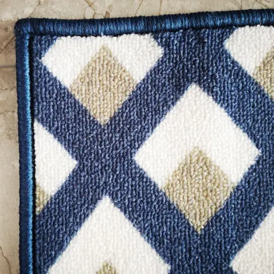 Deerlux Modern Living Room Area Rug with Nonslip Backing, Geometric Gray and Blue Trellis Pattern {4}