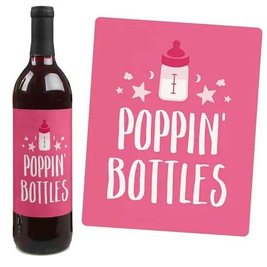 Big Dot of Happiness It's a Girl - Pink Baby Shower Decorations for Women and Men - Wine Bottle Label Stickers - Set of 4 {4}