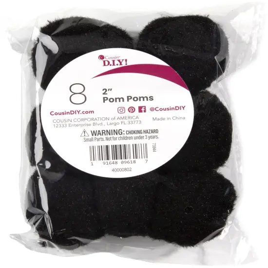 CousinDIY Pom-Poms 2" 8/Pkg-Black {1}