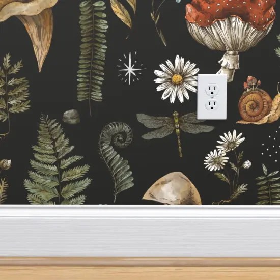Peel & Stick Wallpaper 2FT Wide Woodland Fern Moth Dragonfly mushrooms Wildflowers Fly Agaric Amanita Witchcraft Nature Forest Custom Removable Wallpaper by Spoonflower {4}