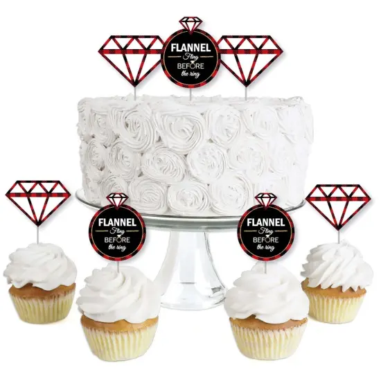 Big Dot of Happiness Flannel Fling Before the Ring - Dessert Cupcake Toppers - Buffalo Plaid Bachelorette Party Clear Treat Picks - Set of 24 {1}
