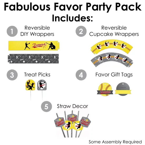 Big Dot of Happiness Grand Slam - Fastpitch Softball - Birthday Party or Baby Shower Favors and Cupcake Kit - Fabulous Favor Party Pack - 100 Pieces {3}