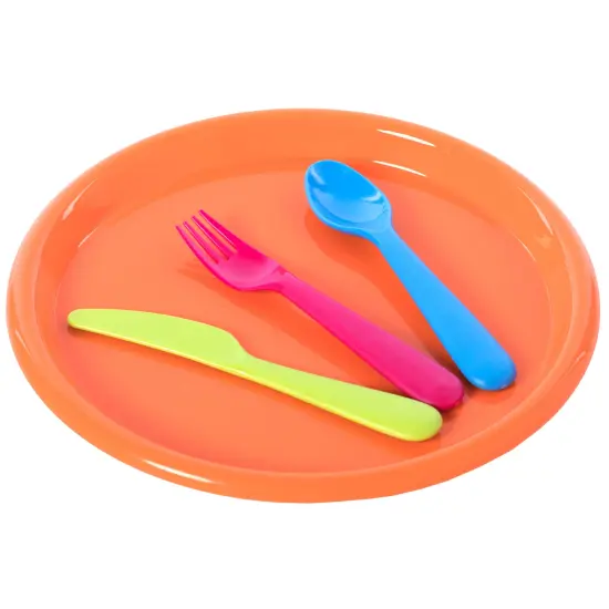 Reusable Cutlery Set of 4 Plastic Plates, Spoons, Forks and Knives for Baby and Toddlers {7}
