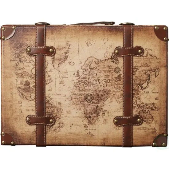 Old World Map Leather Vintage Style Suitcase with Straps, Set of 2 {4}
