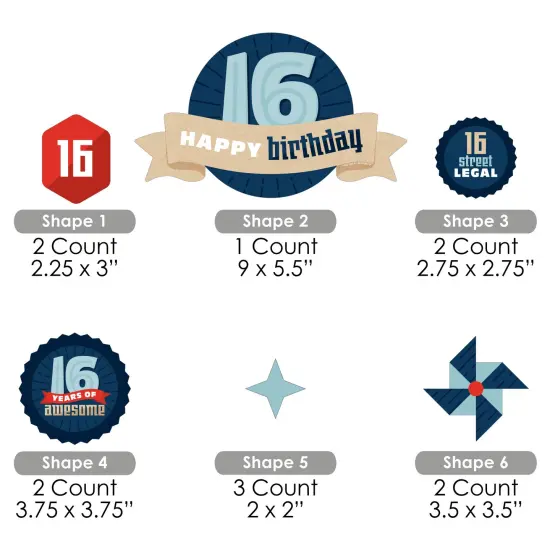 Big Dot of Happiness Boy 16th Birthday - Sweet Sixteen Birthday Party Cake Decorating Kit - Happy Birthday Cake Topper Set - 11 Pieces {7}