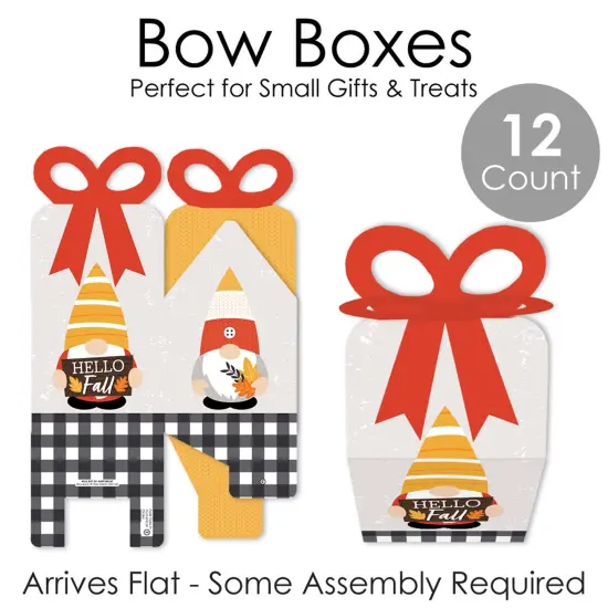 Big Dot of Happiness Fall Gnomes - Square Favor Gift Boxes - Autumn Harvest Party Bow Boxes - Set of 12 {7}