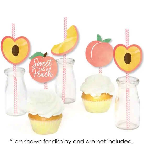 Big Dot of Happiness Sweet as a Peach - Paper Straw Decor - Fruit Themed Baby Shower or Birthday Party Striped Decorative Straws - Set of 24 {6}