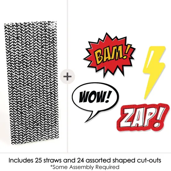 Big Dot of Happiness Bam Superhero Paper Straw Decor - Baby Shower or Birthday Party Striped Decorative Straws - Set of 24 {4}
