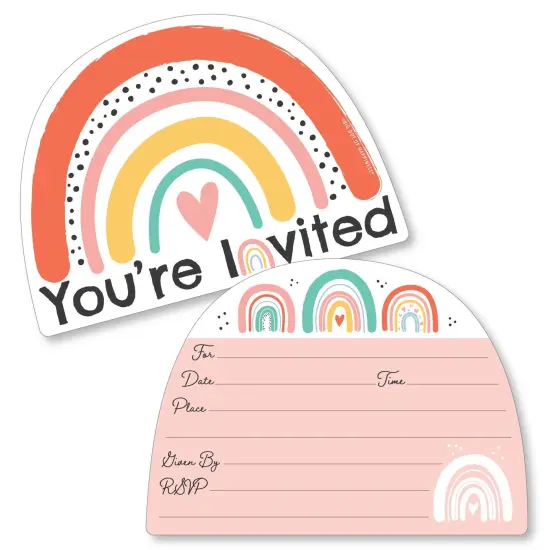 Big Dot of Happiness Hello Rainbow - Shaped Fill-In Invitations - Boho Baby Shower and Birthday Party Invitation Cards with Envelopes - Set of 12 {1}