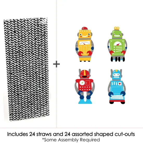 Big Dot of Happiness Gear Up Robots - Paper Straw Decor - Birthday Party or Baby Shower Striped Decorative Straws - Set of 24 {4}