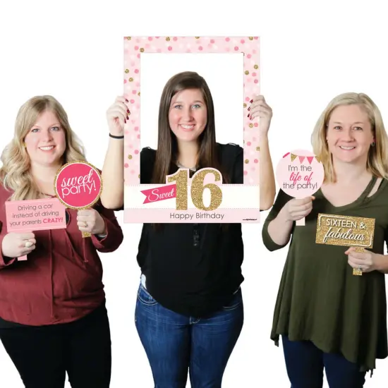 Big Dot of Happiness Sweet 16 - Birthday Party Selfie Photo Booth Picture Frame and Props - Printed on Sturdy Material {1}