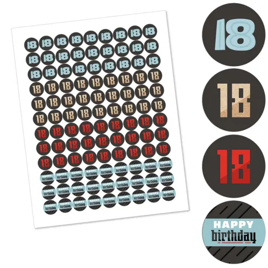Big Dot of Happiness Boy 18th Birthday - Eighteenth Birthday Party Round Candy Sticker Favors - Labels Fits Chocolate Candy (1 sheet of 108) {3}