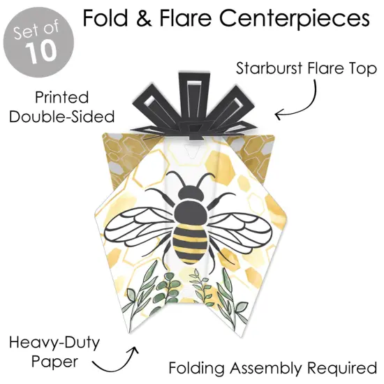 Big Dot of Happiness Little Bumblebee - Table Decorations - Bee Baby Shower or Birthday Party Fold and Flare Centerpieces - 10 Count {6}