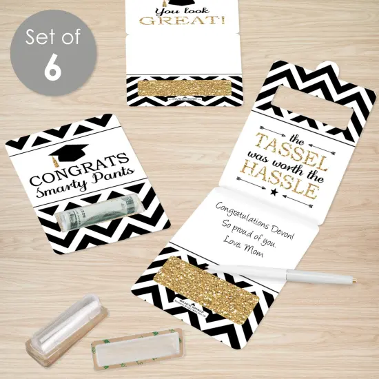 Big Dot of Happiness Tassel Worth The Hassle - Gold - DIY Assorted Graduation Cash Holder Gift - Funny Money Cards - Set of 6 {3}