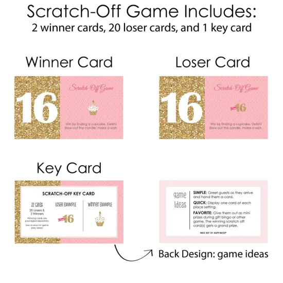 Big Dot of Happiness Sweet 16 - 16th Birthday Party Game Scratch Off Cards - 22 Count {6}