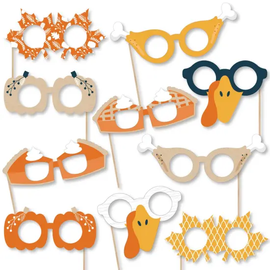 Big Dot of Happiness Happy Thanksgiving Glasses - Paper Card Stock Fall Harvest Party Photo Booth Props Kit - 10 Count {1}