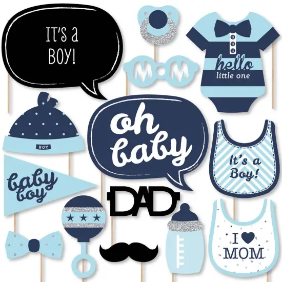 Big Dot of Happiness Hello Little One - Blue and Silver - Boy Baby Shower Photo Booth Props Kit - 20 Count {1}