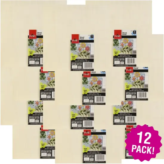 Multipack of 12 - Wood Canvas Panel-10"X10" {1}