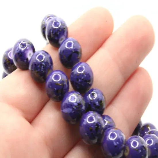 40 10mm Blue with Black and Brown Splatter Paint Round Glass Beads {2}