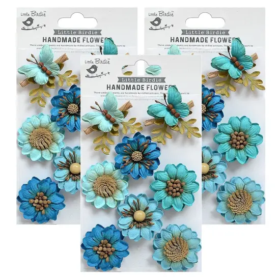 Pack of 3 - Little Birdie Arcadia Paper Flowers 8/Pkg-Aqua Medley {1}