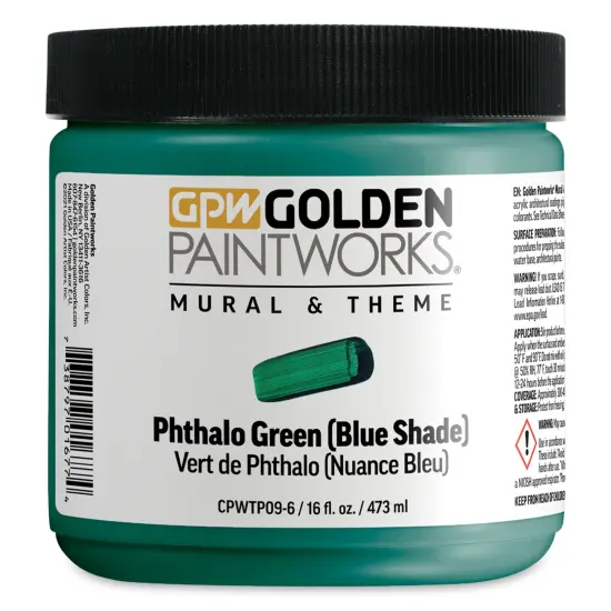 Golden Paintworks Mural and Theme Acrylic Paint - Phthalo Green (Blue Shade), 16 oz, Jar {1}