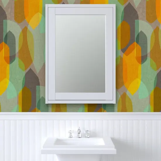 Peel & Stick Wallpaper 2FT Wide Mid Century Modern Retro 1950S Linen Look Earth Tones Abstract 1960S Vintage Inspired Custom Removable Wallpaper by Spoonflower {6}