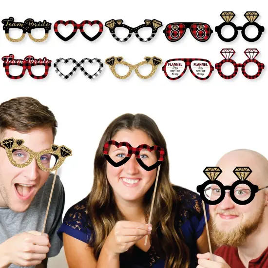 Big Dot of Happiness Flannel Fling Before The Ring Glasses - Paper Card Stock Buffalo Plaid Bachelorette Party Photo Booth Props Kit - 10 Count {3}