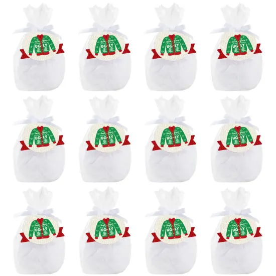 Big Dot of Happiness Ugly Sweater - Holiday and Christmas Party Clear Goodie Favor Bags - Treat Bags With Tags - Set of 12 {7}