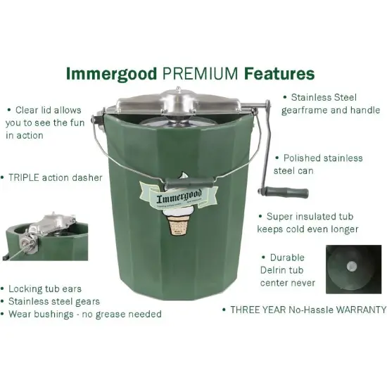 Immergood Amish Made Hand Crank Home Made Ice Cream Freezer Maker, 6 Quart {3}