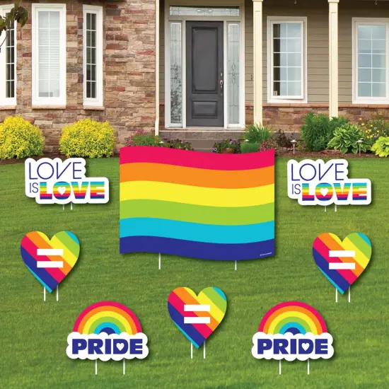 Big Dot of Happiness Love is Love - Pride - Yard Sign and Outdoor Lawn Decorations - Rainbow Party Yard Signs - Set of 8 {1}