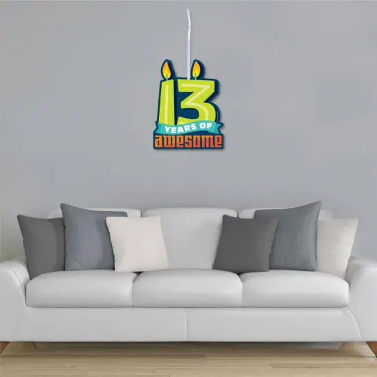 Big Dot of Happiness Boy 13th Birthday - Hanging Porch Official Teenager Birthday Party Outdoor Decorations - Front Door Decor - 1 Piece Sign {4}