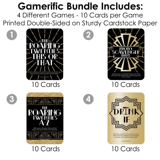 Big Dot of Happiness Roaring 20&rsquo;s - 4 1920s Art Deco Jazz Party Games - 10 Cards Each - Gamerific Bundle {4}