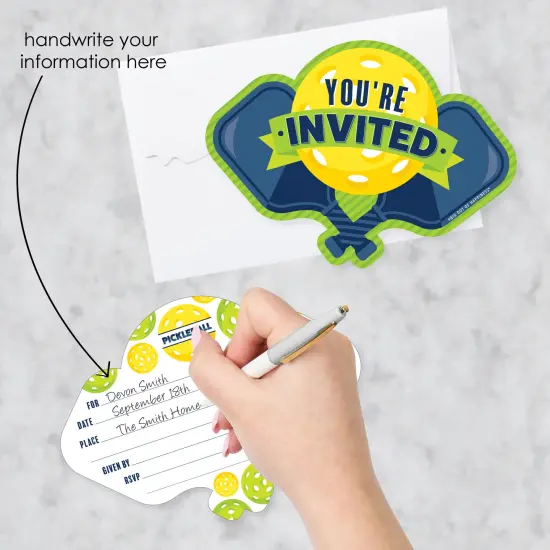 Big Dot of Happiness Let&rsquo;s Rally - Pickleball - Shaped Fill-In Invitations - Birthday or Retirement Party Invitation Cards with Envelopes - Set of 12 {3}
