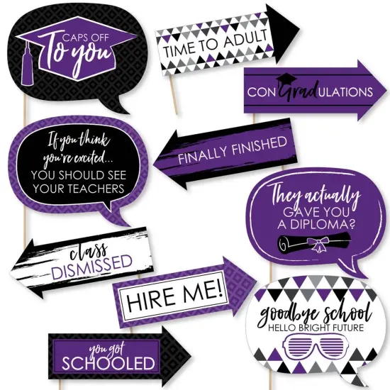 Big Dot of Happiness Funny Purple Graduation Party Photo Booth Props Kit - 10 Piece {1}
