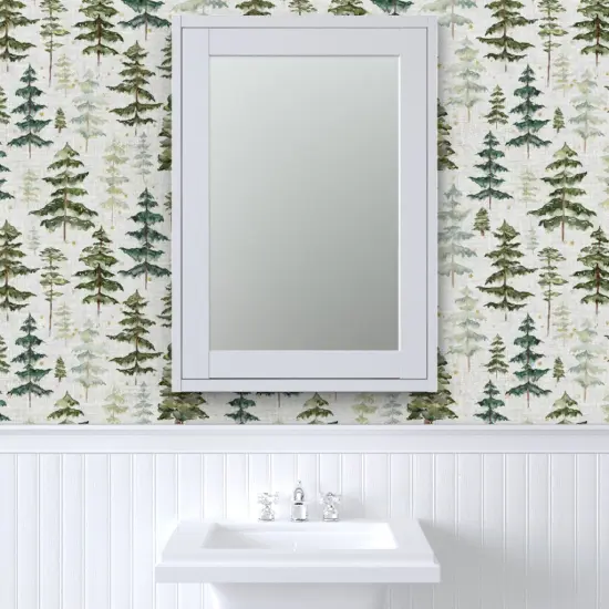 Pre-Pasted Wallpaper 2FT Wide Night Sky Forest Soft Gray Stars Woodland Trees Winter Custom Pre-pasted Wallpaper by Spoonflower {6}