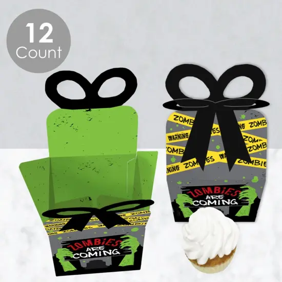 Big Dot of Happiness Zombie Zone - Square Favor Gift Boxes - Halloween or Birthday Zombie Crawl Party Bow Boxes - Set of 12 {4}