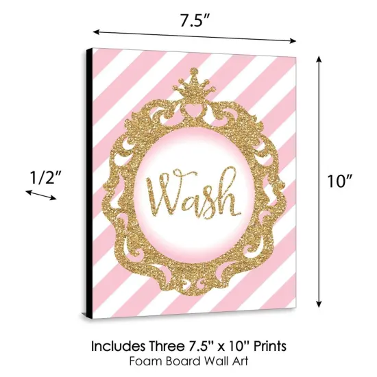 Big Dot of Happiness Little Princess Crown - Kids Bathroom Rules Wall Art - 7.5 x 10 inches - Set of 3 Signs - Wash, Brush, Flush {6}