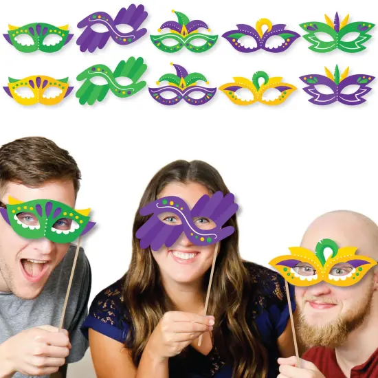 Big Dot of Happiness Colorful Mardi Gras Mask Glasses - Paper Card Stock Masquerade Party Photo Booth Props Kit - 10 Count {3}