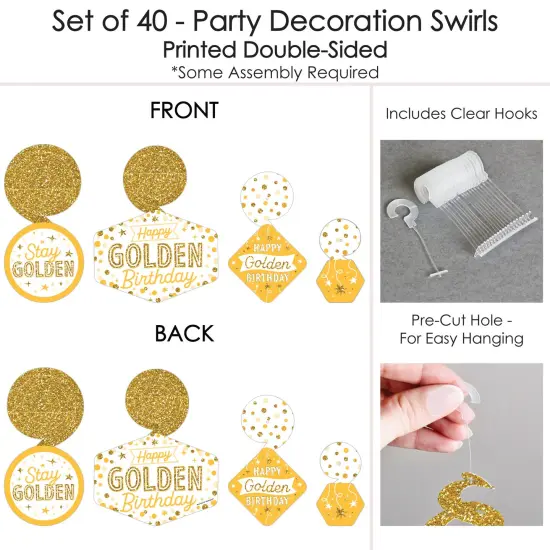 Big Dot of Happiness Golden Birthday - Happy Birthday Party Hanging Decor - Party Decoration Swirls - Set of 40 {7}