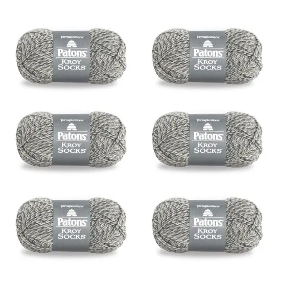 Patons Kroy Socks Grey Marl Yarn - 6 Pack of 1.75oz/50g - Blended Fiber - 1 Super Fine - 166 Yards - Knitting/Crochet {1}